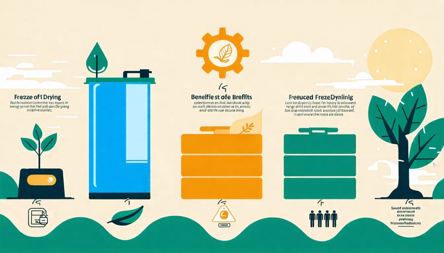 Infographic depicting environmental benefits of freeze-drying, such as energy efficiency and waste reduction